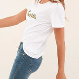 CAMISETA LOGO SALSA DE ALGODÓN CON ABALORIOS - ECRU