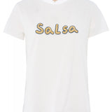 CAMISETA LOGO SALSA DE ALGODÓN CON ABALORIOS - ECRU