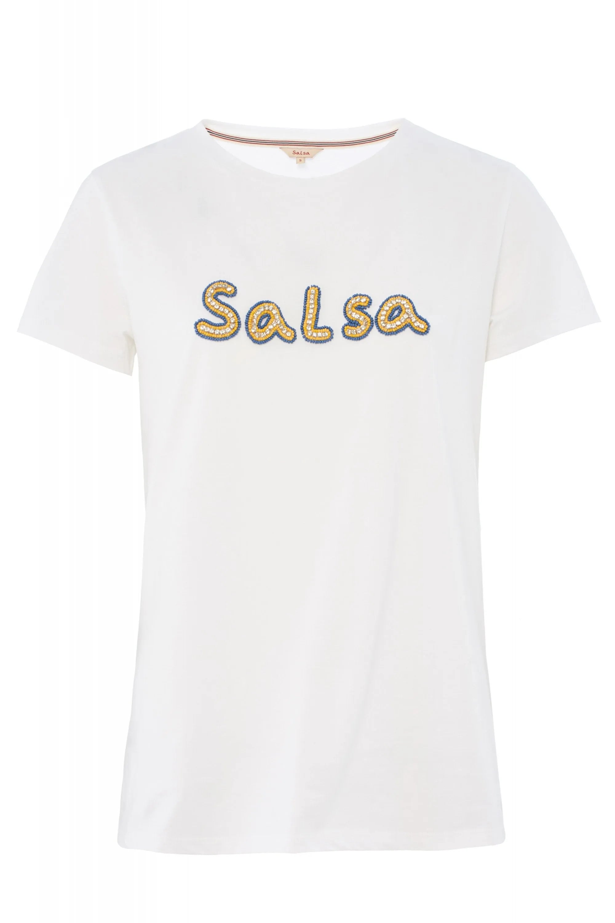 CAMISETA LOGO SALSA DE ALGODÓN CON ABALORIOS - ECRU