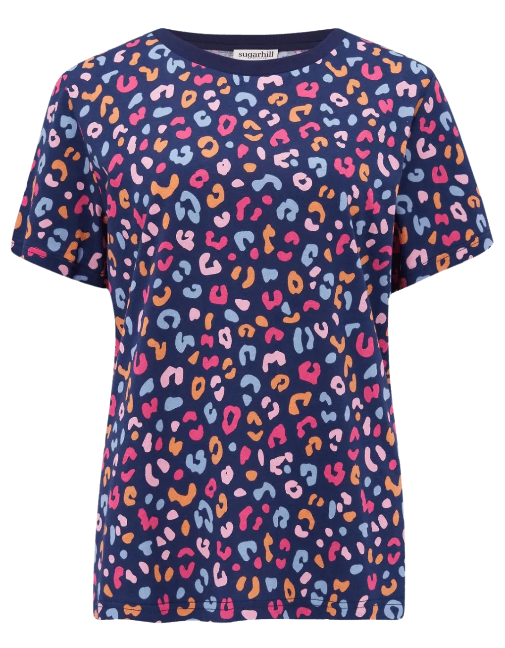 Camiseta Maggie Bright Navy Summer Leopard Print - ECRU