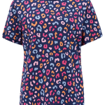 Camiseta Maggie Bright Navy Summer Leopard Print - ECRU