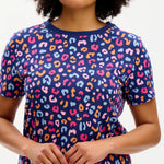 Camiseta Maggie Bright Navy Summer Leopard Print - ECRU