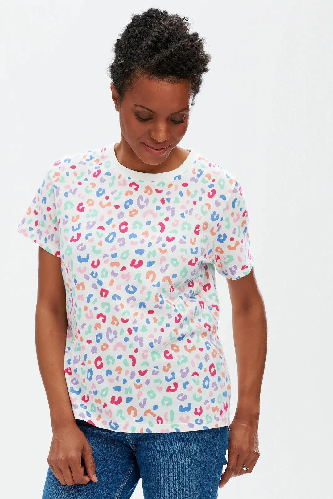 Camiseta Maggie Multi Pastel Leopard - ECRU