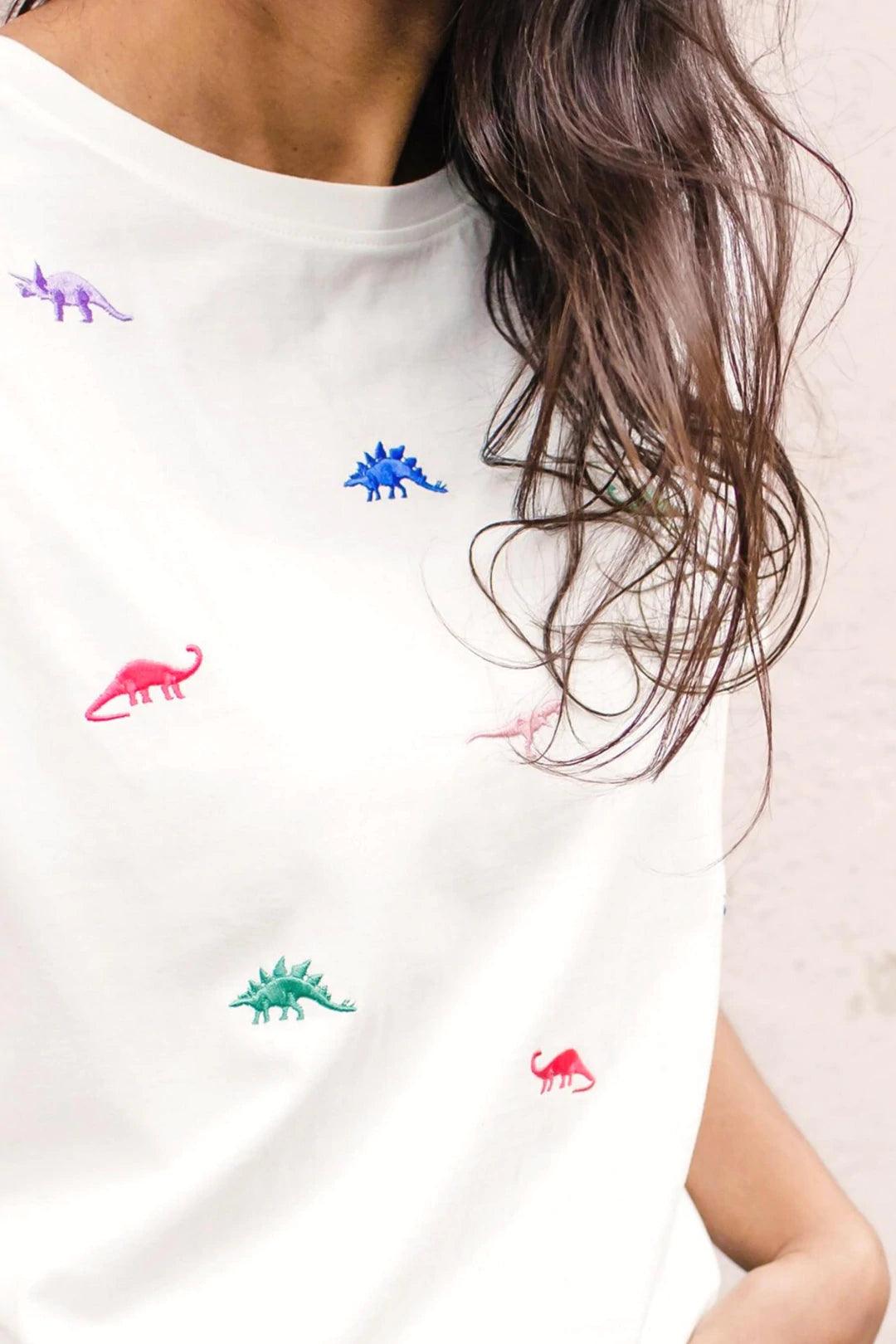 Camiseta Maggie Off-white Dinosaur Embroidery - ECRU