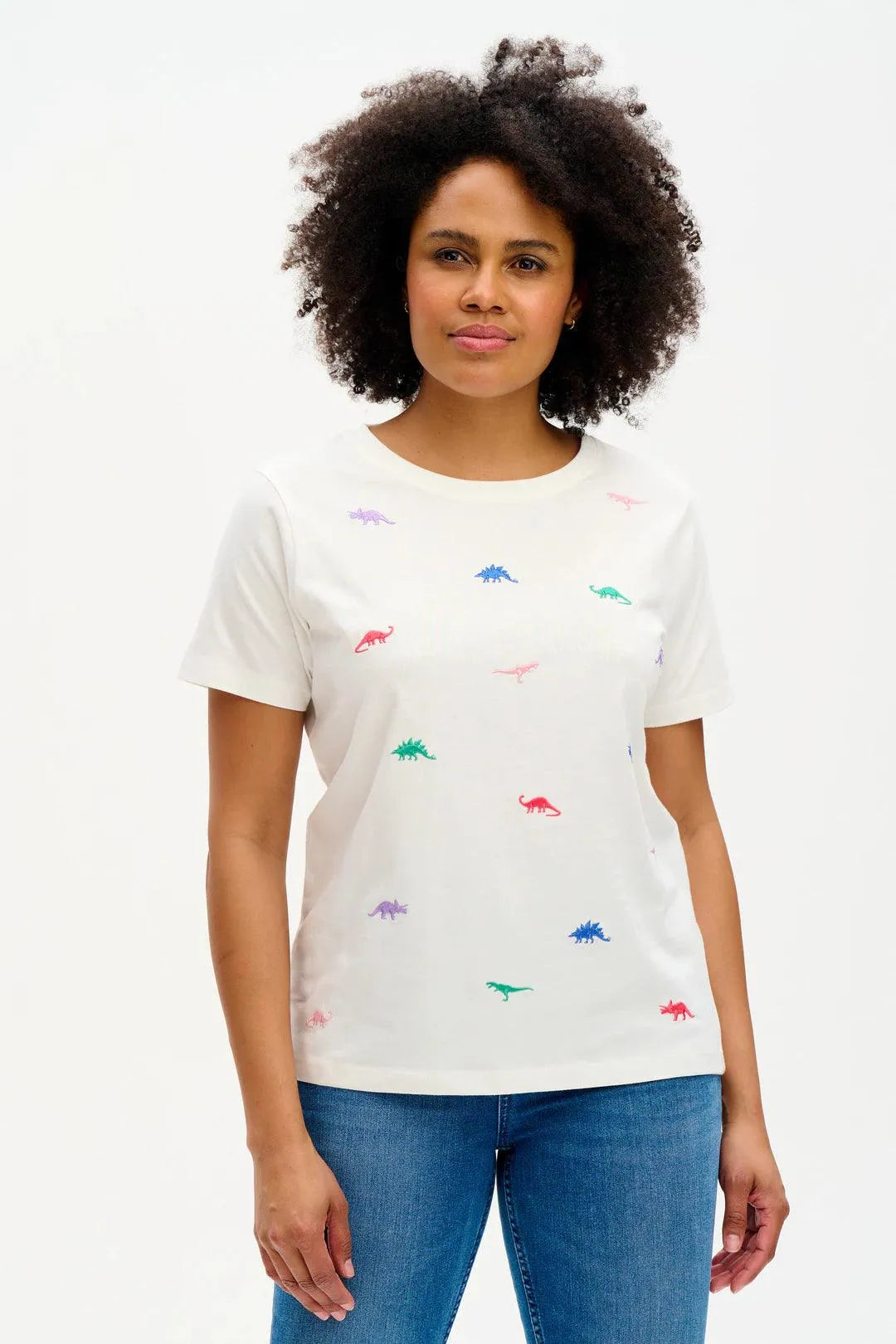 Camiseta Maggie Off-white Dinosaur Embroidery - ECRU