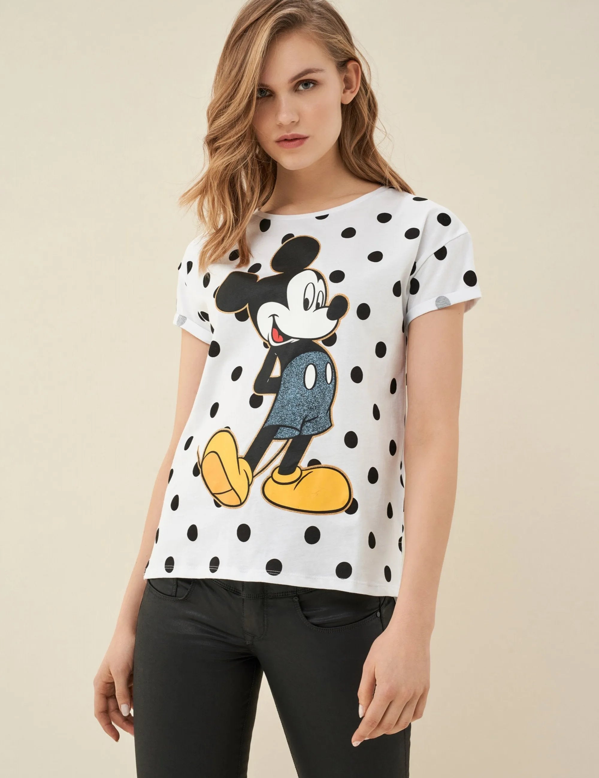 CAMISETA MICKEY CON LUNARES - ECRU