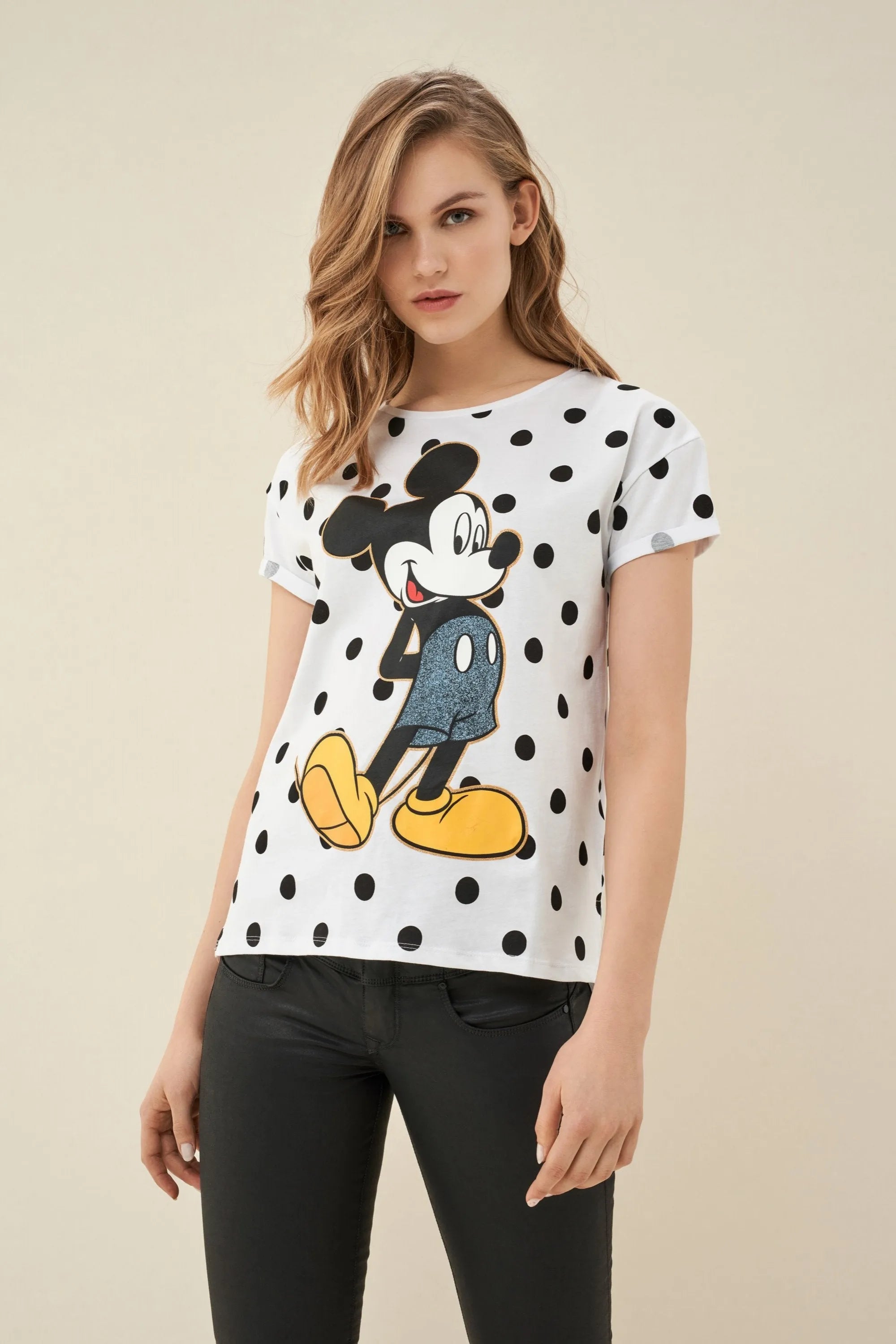 CAMISETA MICKEY CON LUNARES - ECRU