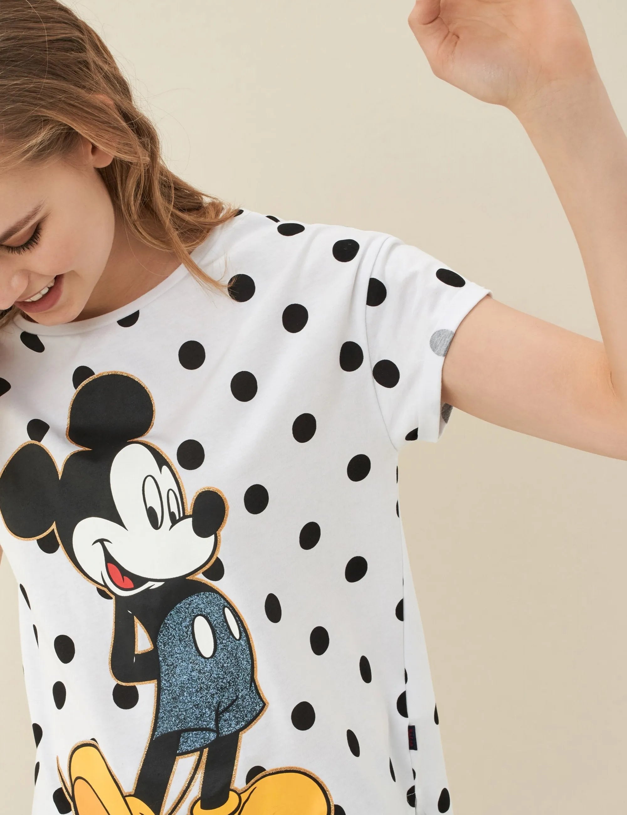 CAMISETA MICKEY CON LUNARES - ECRU
