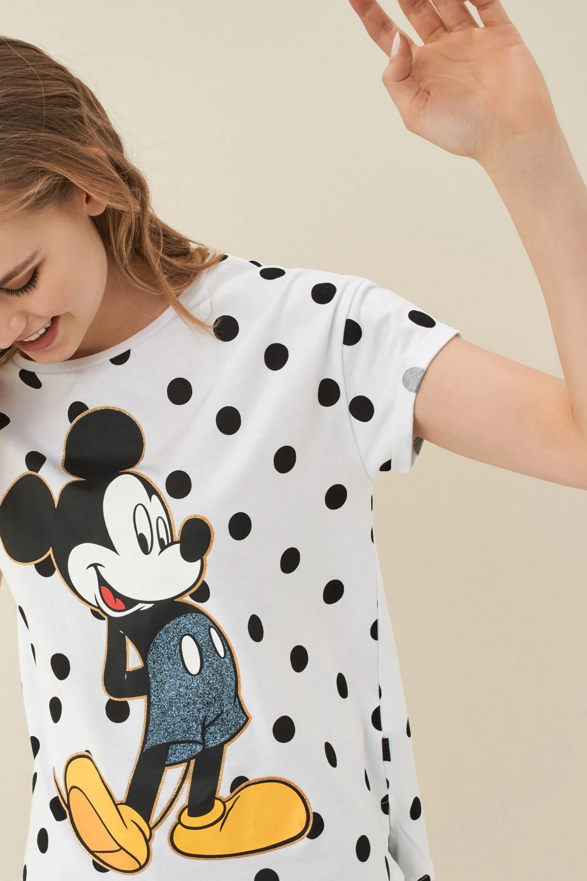 CAMISETA MICKEY CON LUNARES - ECRU