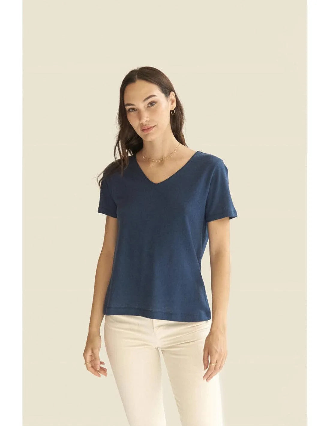 Camiseta Mus&Bombon Basieco Pico Corta Navy - ECRU