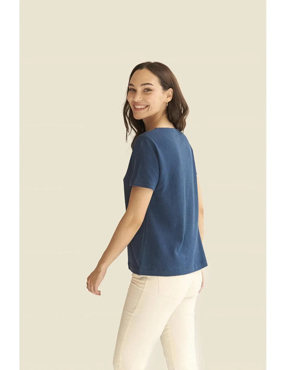 Camiseta Mus&Bombon Basieco Pico Corta Navy - ECRU