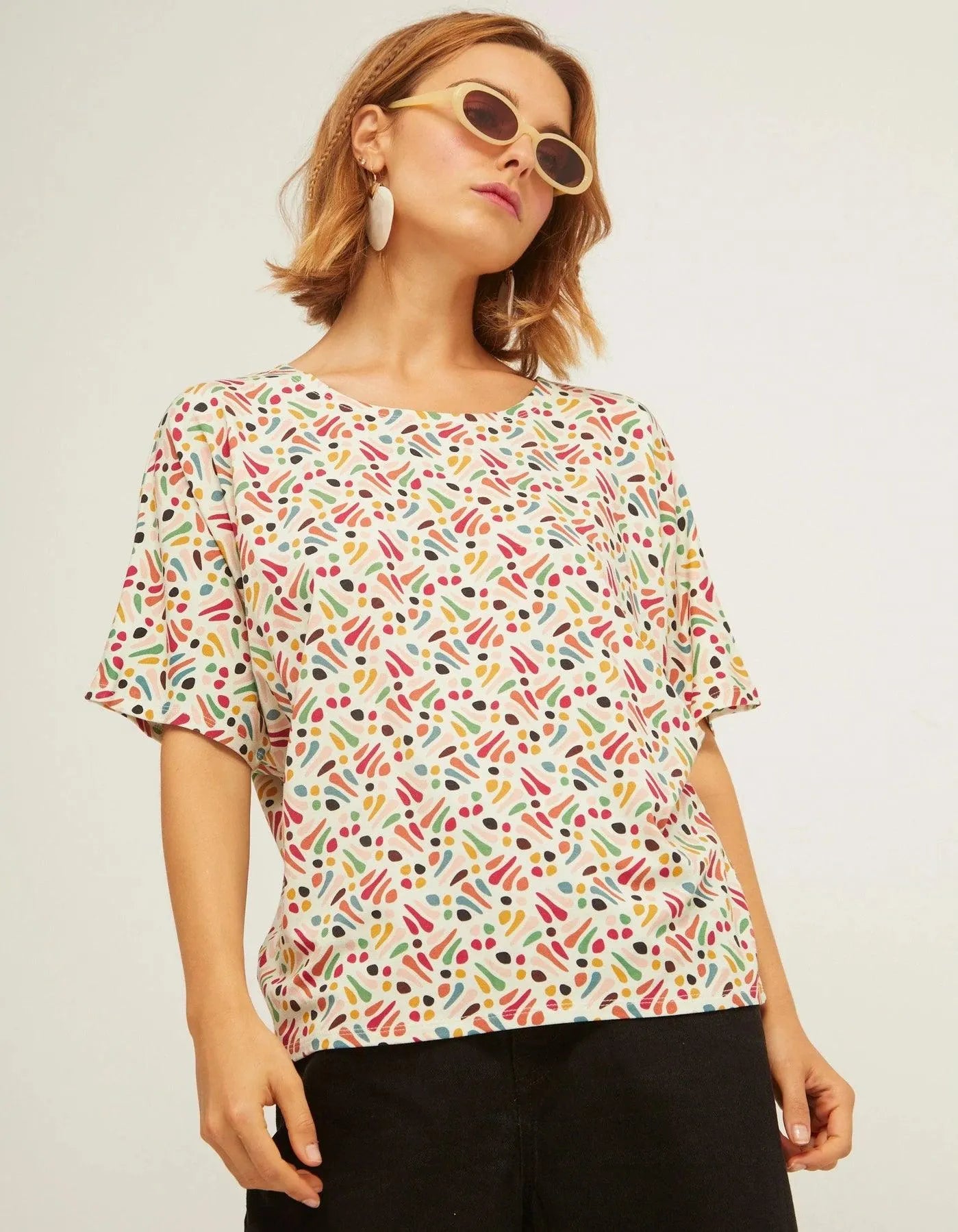 Camiseta Oversize Geo - ECRU