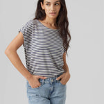 Camiseta Rayas Aware China Blue Pristine - ECRU