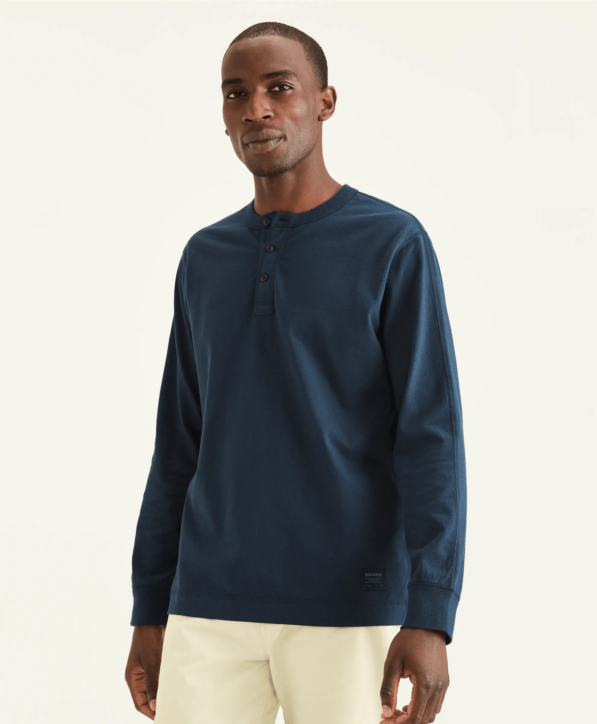 Camiseta Regular Fit Manga Larga Henley - ECRU