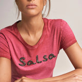 Camiseta Salsa Branding con Cuentas - ECRU