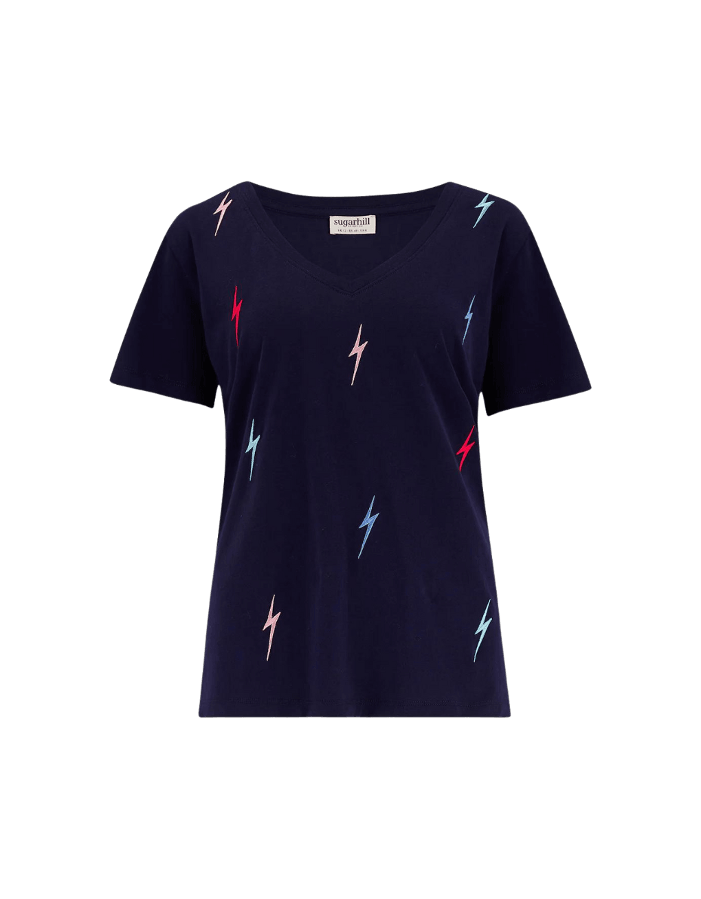 Camiseta Sugarhill Brighton Khloe Cuello Pico Navy Lightning Embroidery - ECRU