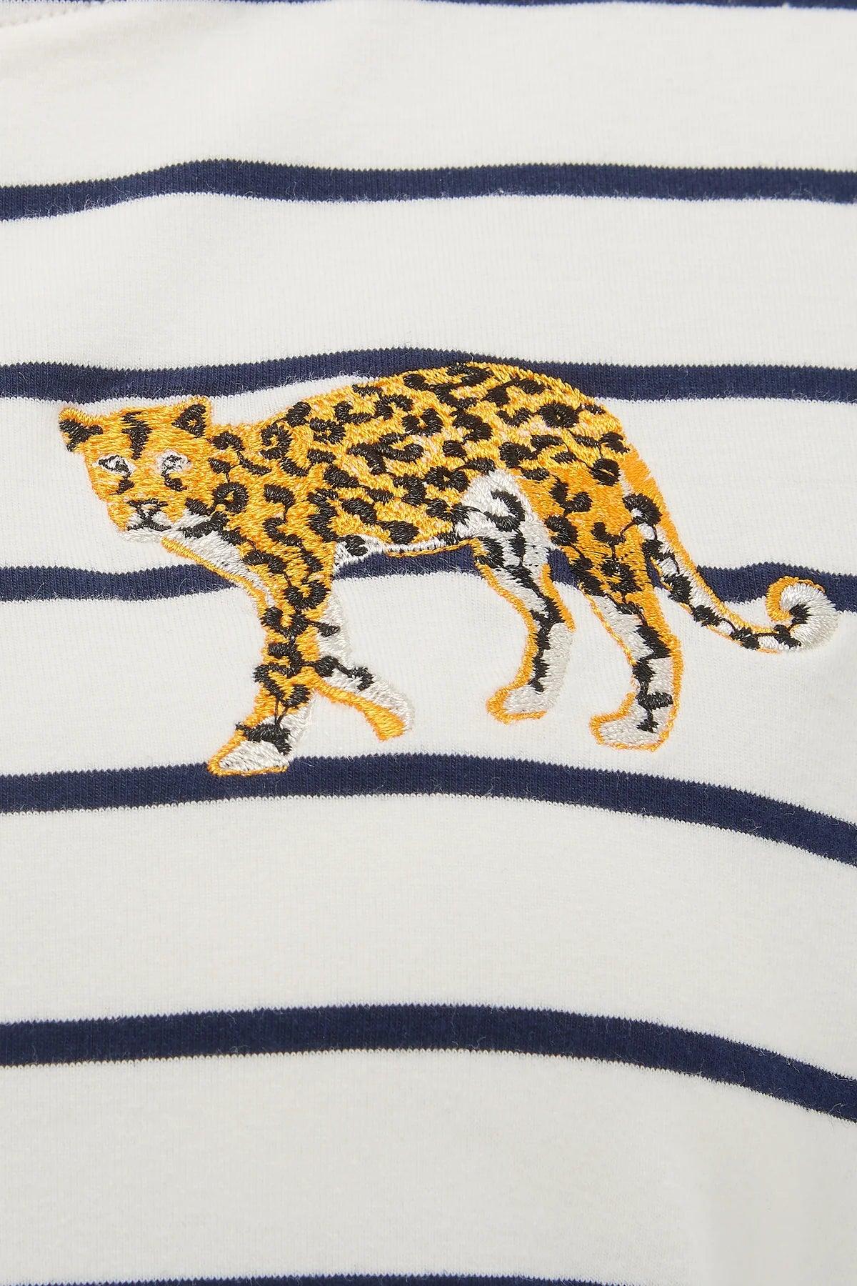 Camiseta Sugarhill Maggie Off-White Navy Leopard Embroidery - ECRU