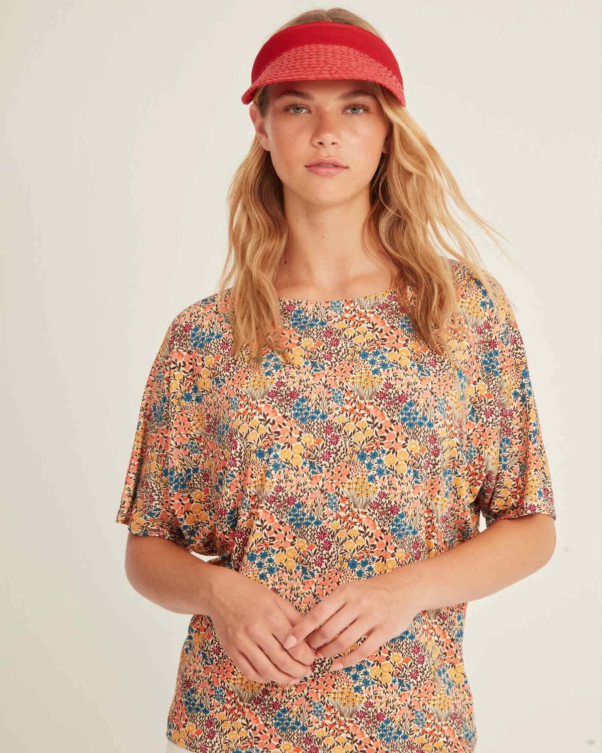 Camiseta Xantik Oversize Floral Fields - ECRU