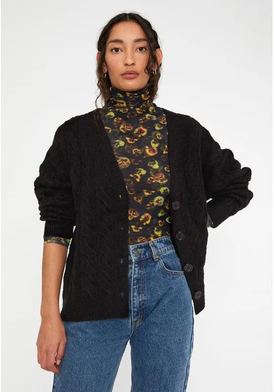 Cardigan de punto con botones y detalle de ochos negro - ECRU