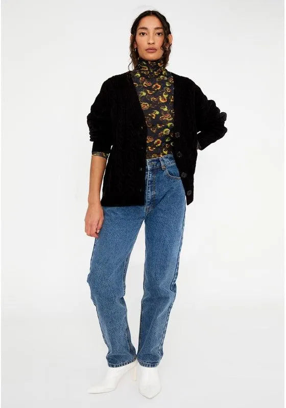 Cardigan de punto con botones y detalle de ochos negro - ECRU