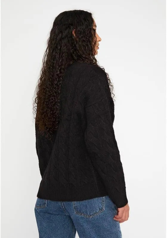 Cardigan de punto con botones y detalle de ochos negro - ECRU