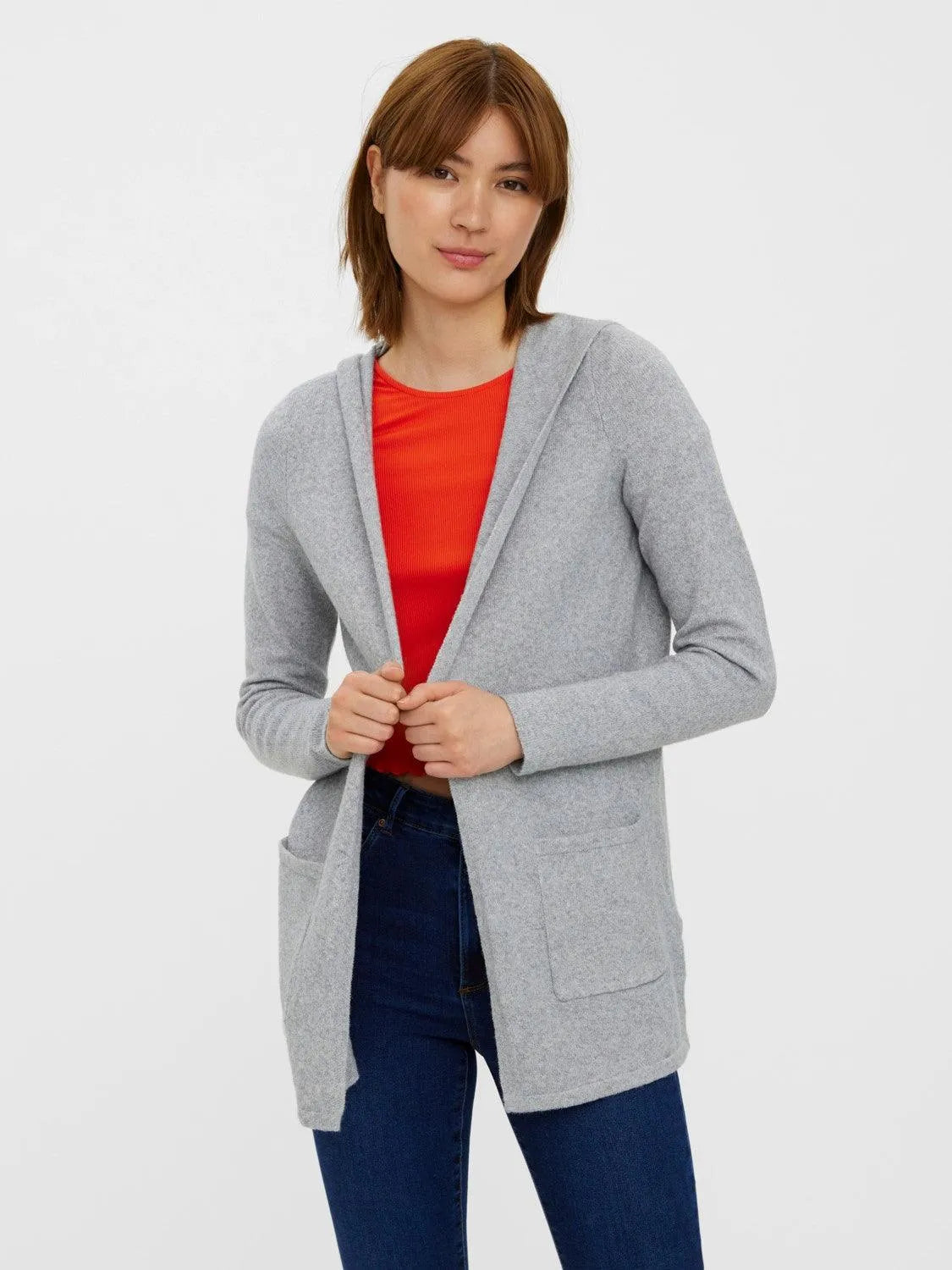 Cardigan Doffy Hood Grey Melange - ECRU