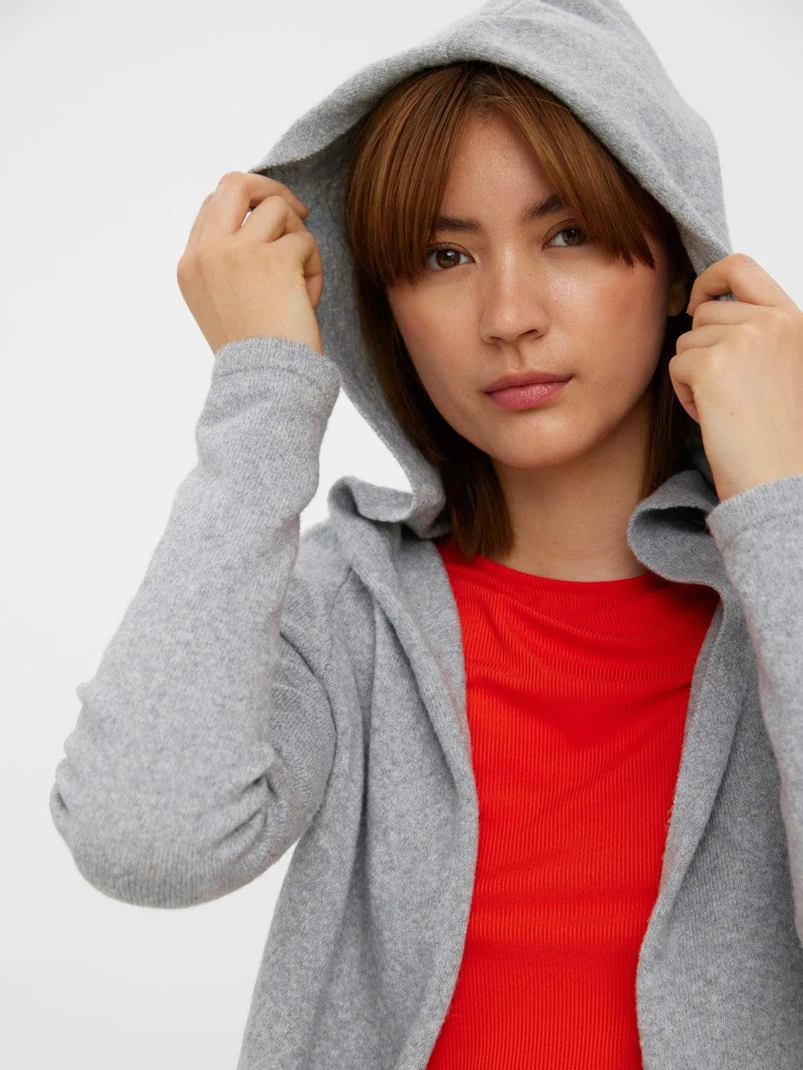 Cardigan Doffy Hood Grey Melange - ECRU