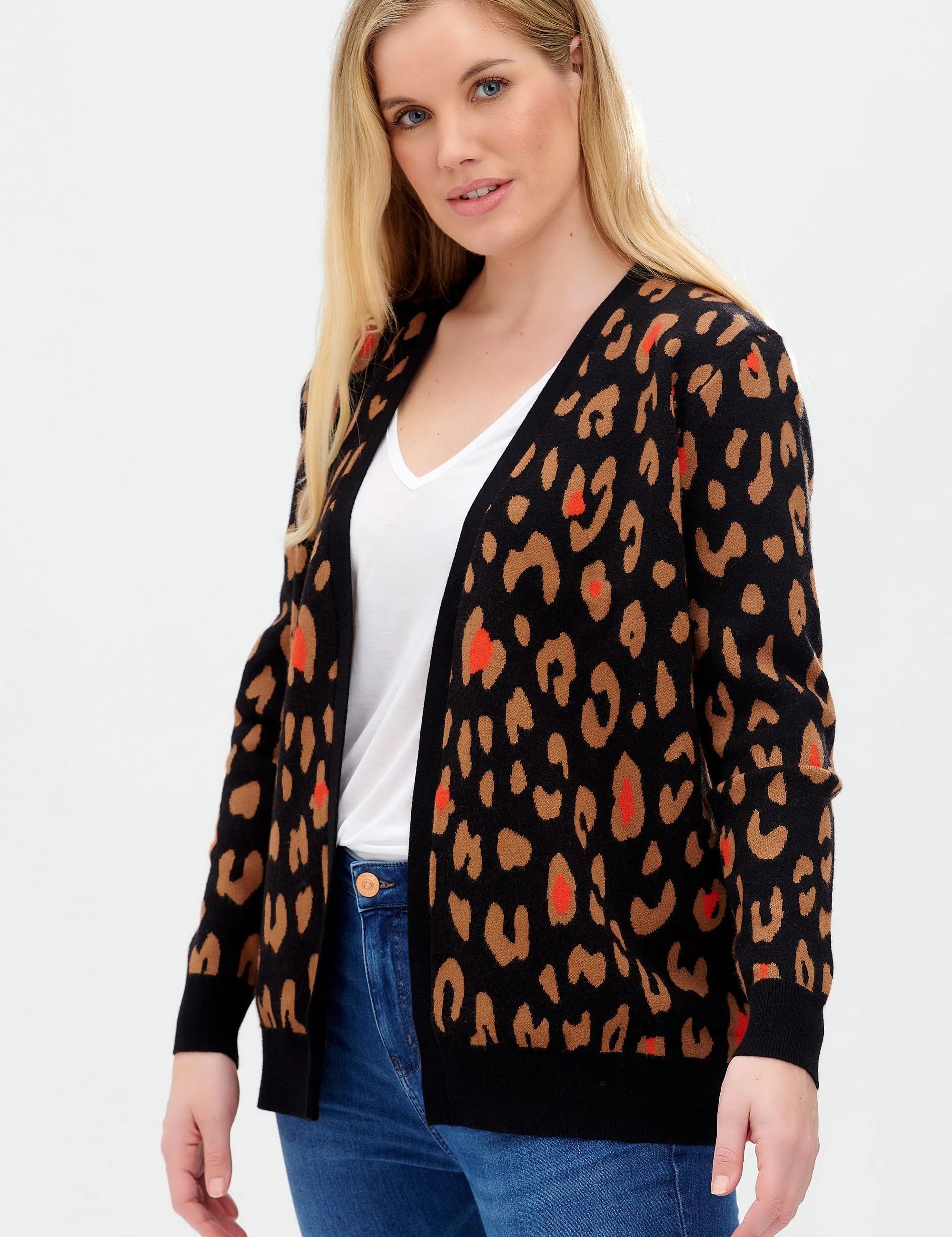 Cárdigan Leanne Negro, Color Pop Leopard - ECRU