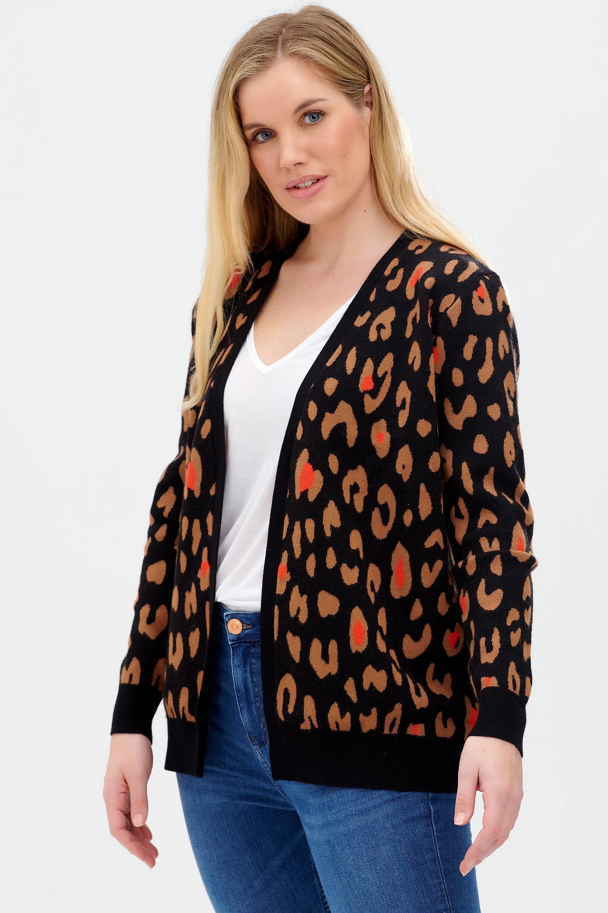 Cárdigan Leanne Negro, Color Pop Leopard - ECRU