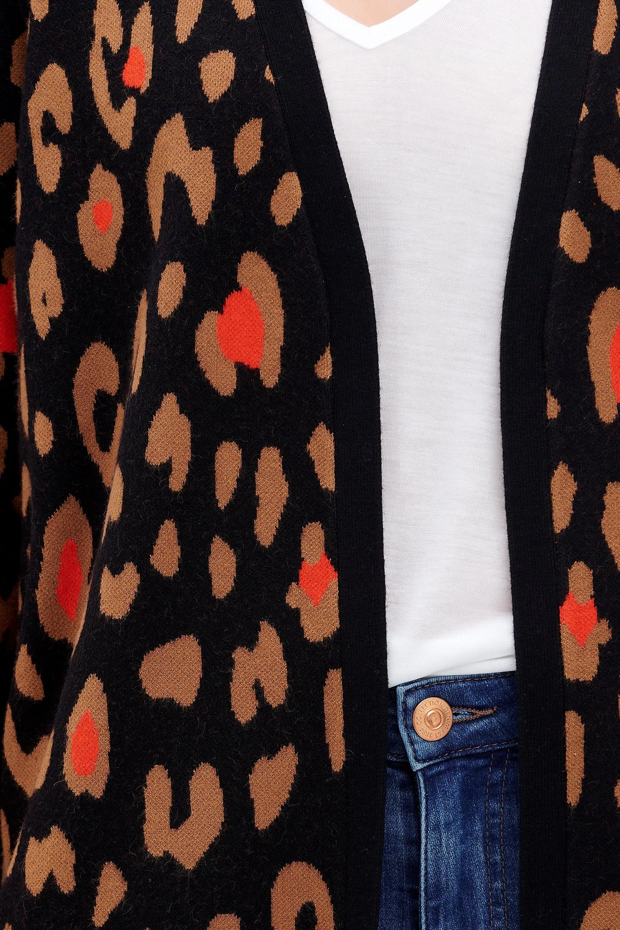 Cárdigan Leanne Negro, Color Pop Leopard - ECRU