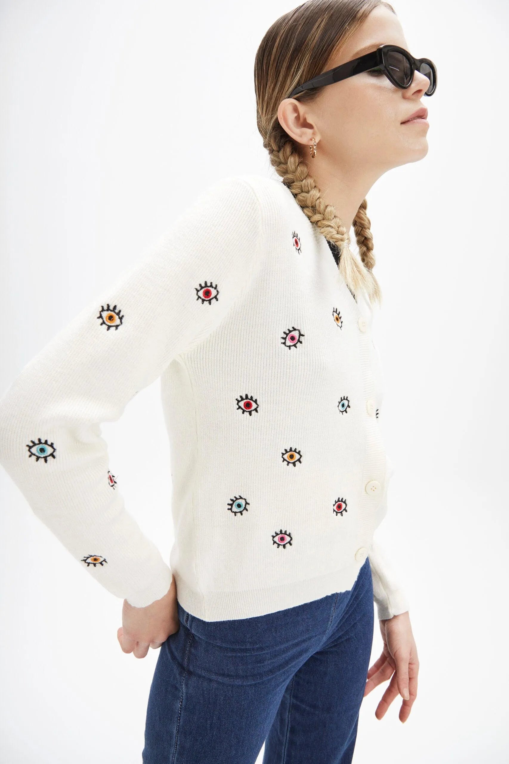 Cardigan punto ojos - ECRU
