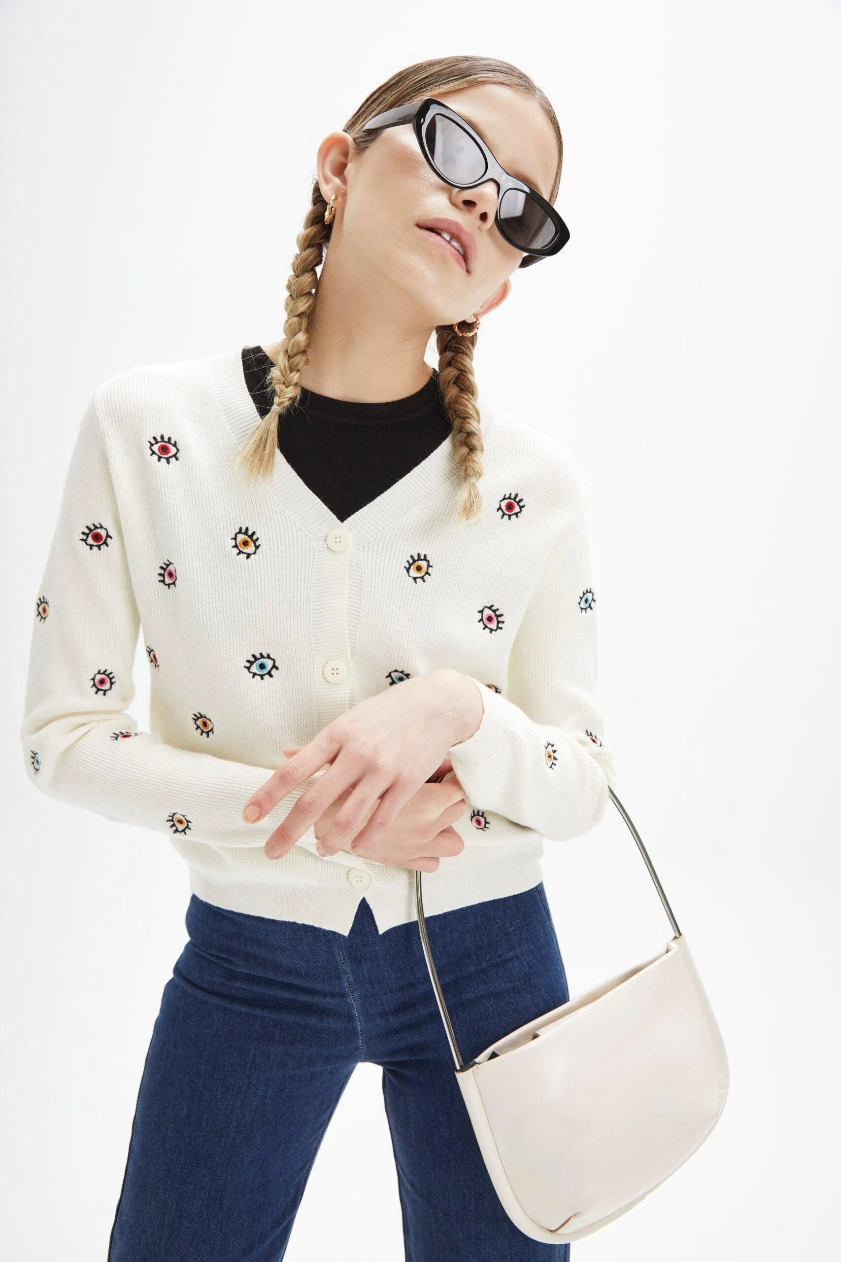 Cardigan punto ojos - ECRU