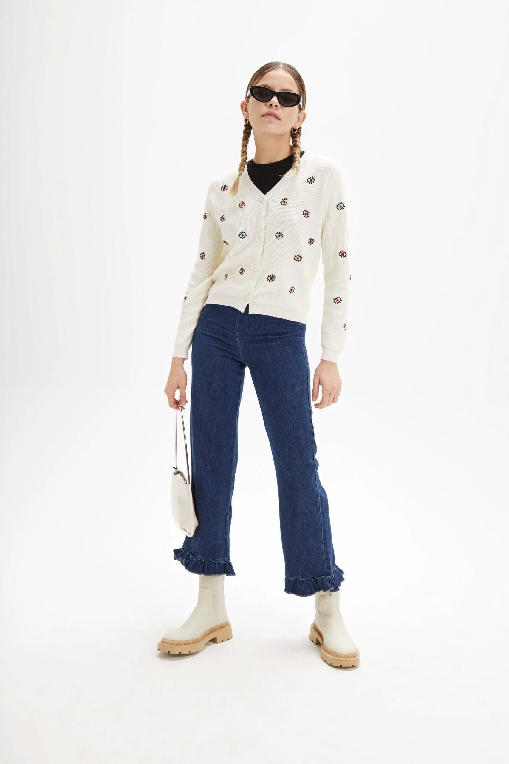 Cardigan punto ojos - ECRU