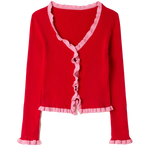 Cardigan Rib Volante - ECRU