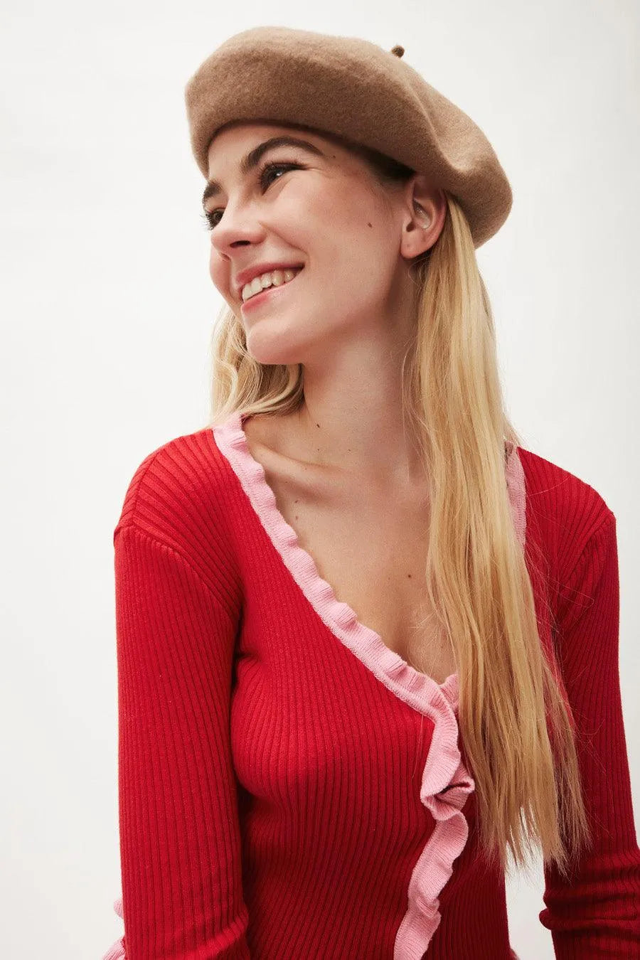 Cardigan Rib Volante - ECRU