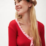 Cardigan Rib Volante - ECRU