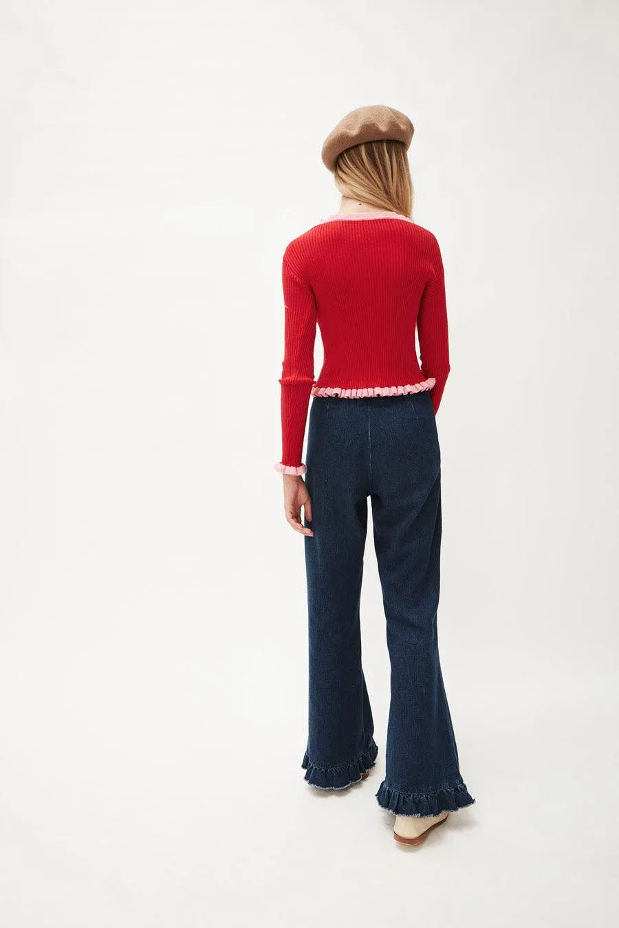 Cardigan Rib Volante - ECRU