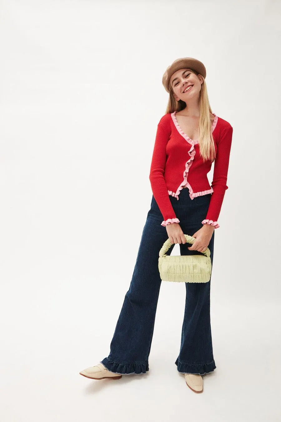 Cardigan Rib Volante - ECRU