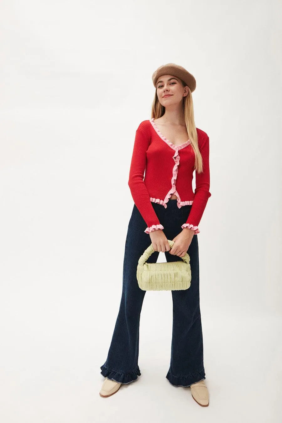 Cardigan Rib Volante - ECRU