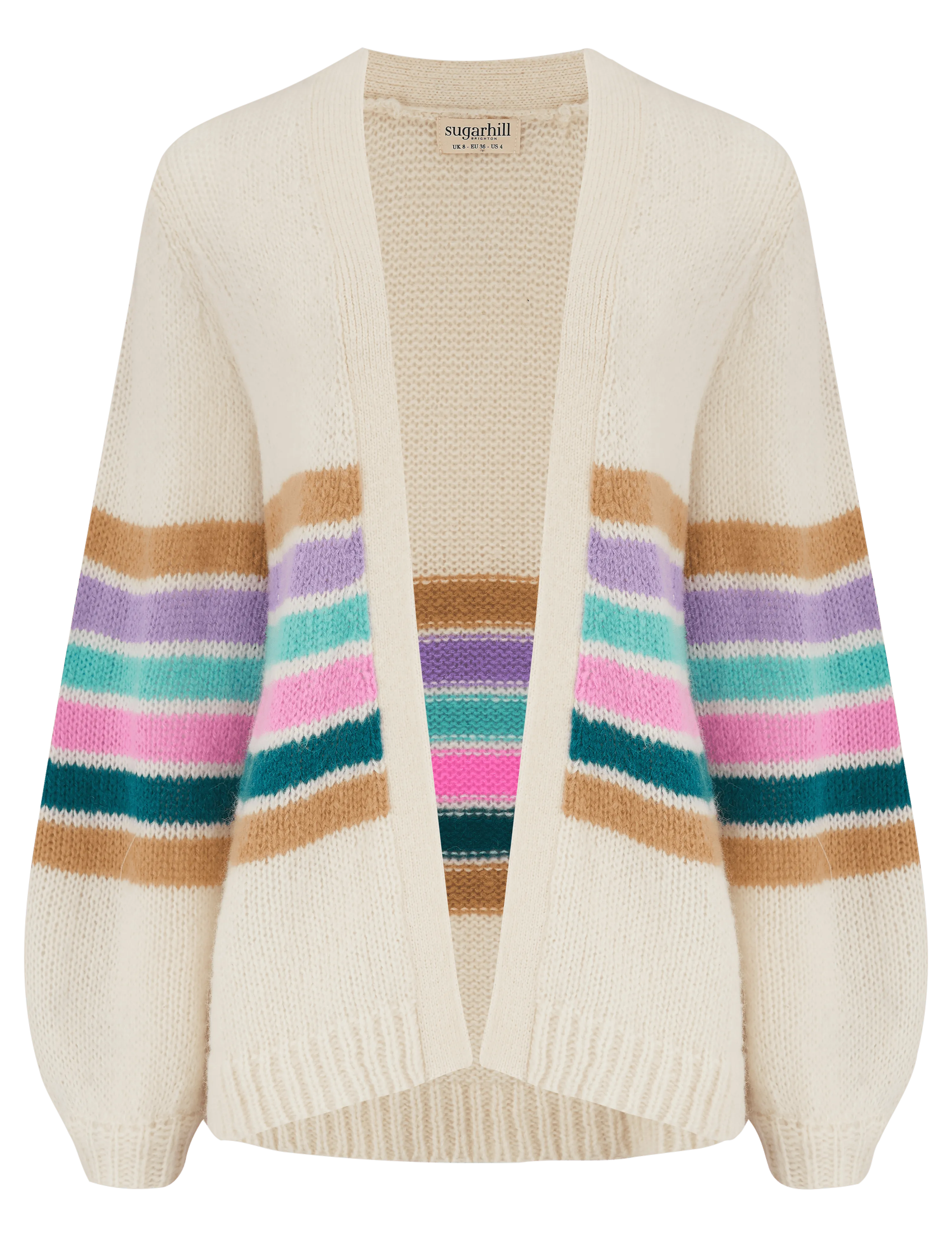 Cárdigan Yvette Crema, Rayas en bloque - ECRU