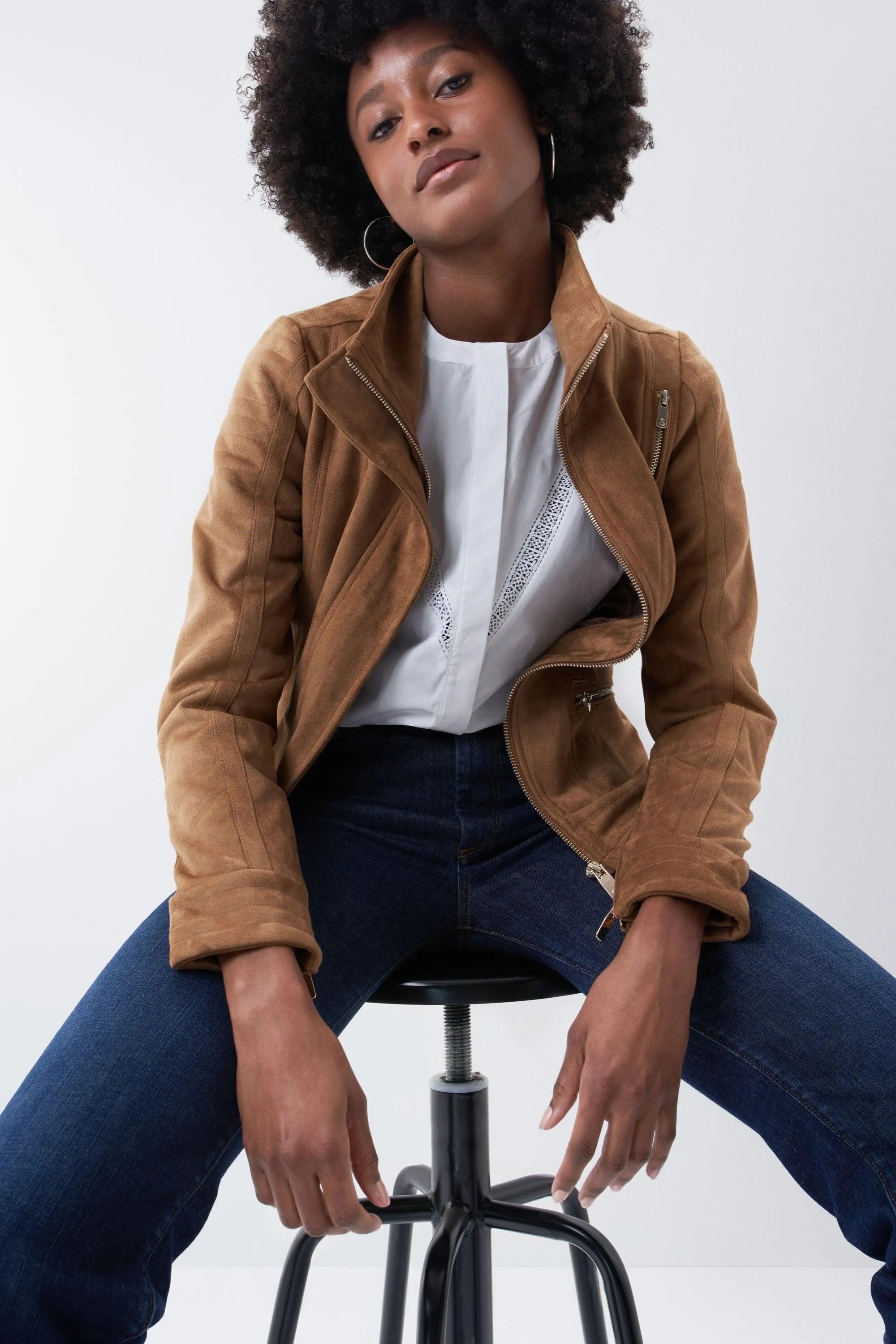 Cazadora de Ante con Cuello - ECRU