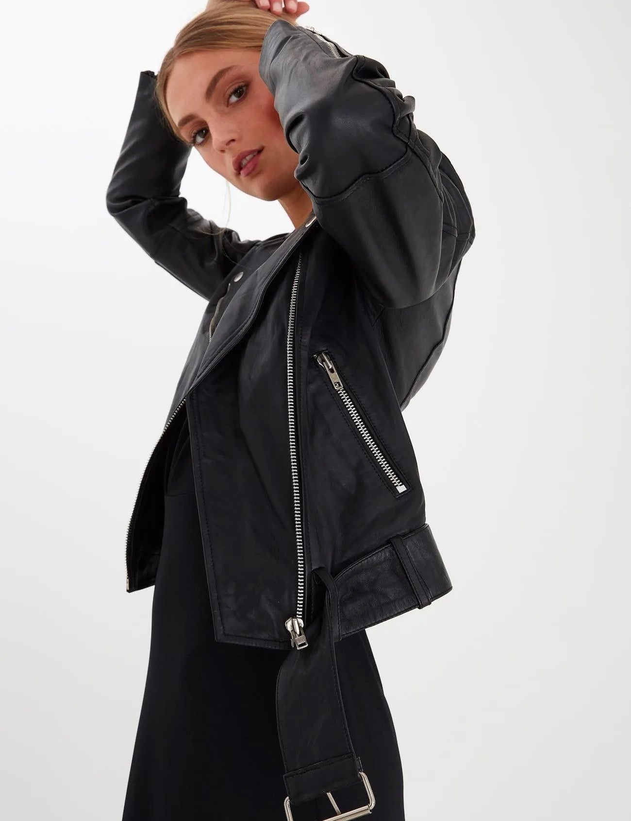 Chaqueta Biker de Piel Satori - ECRU