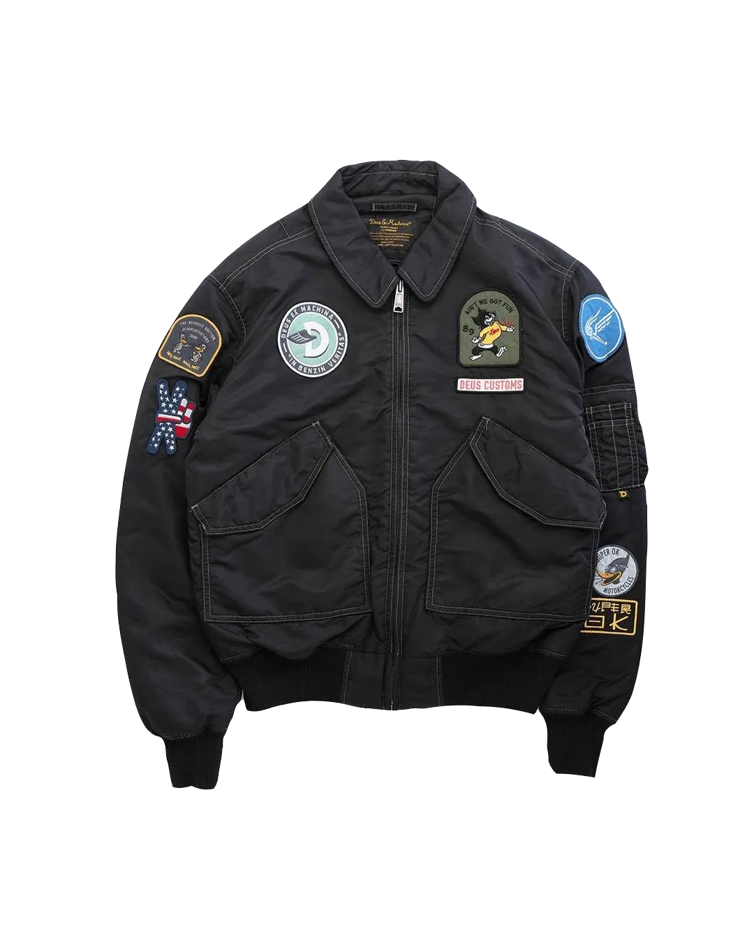 Chaqueta Bomber Flight Overdye Black - ECRU
