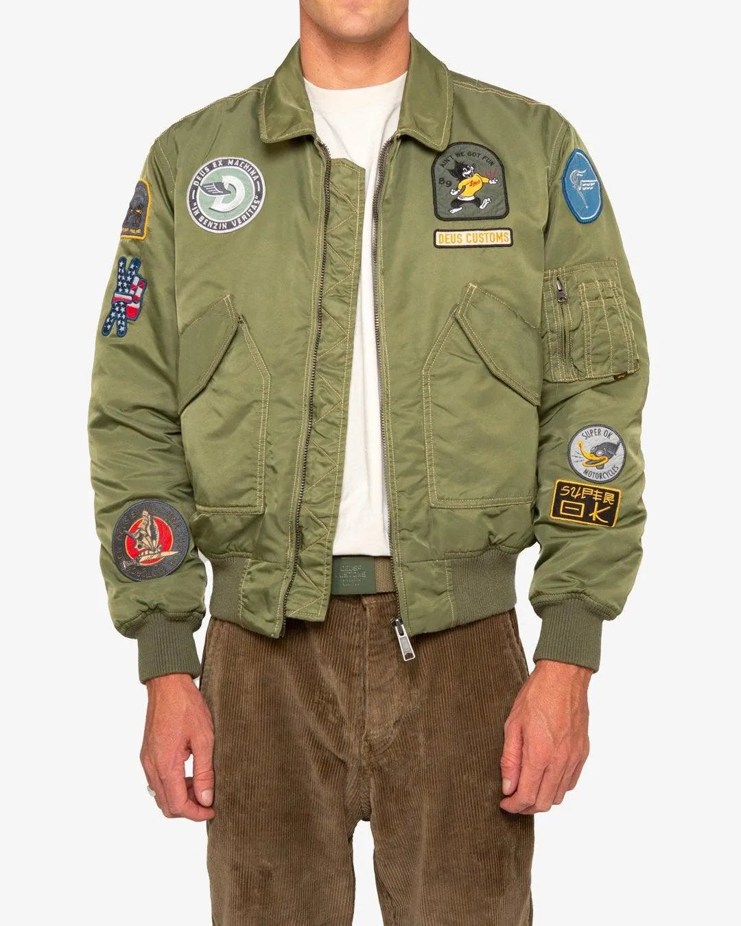 Chaqueta Bomber Flight Overdye Olive Drab - ECRU