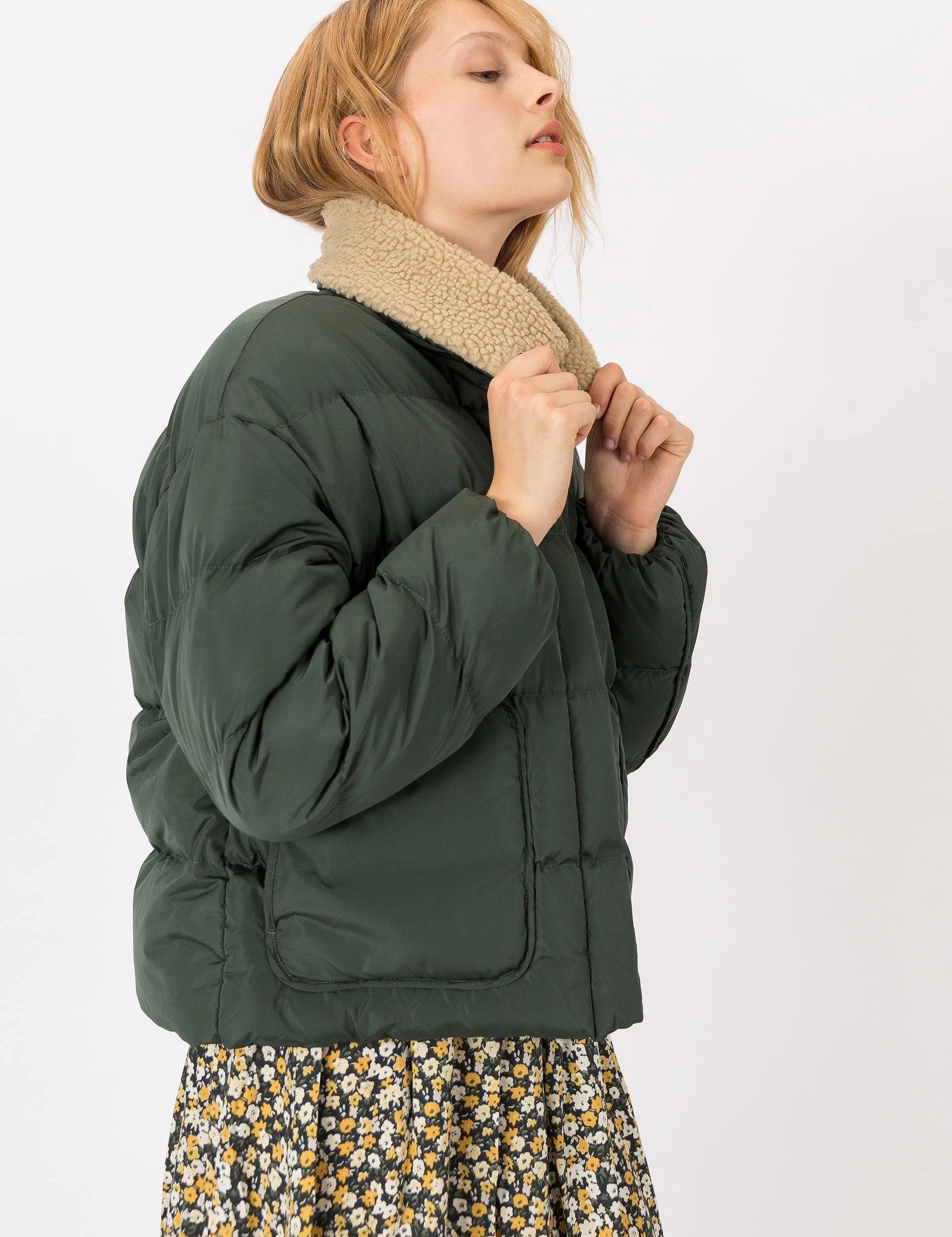 Chaqueta Boxy con Cuello Pelo Crash - ECRU