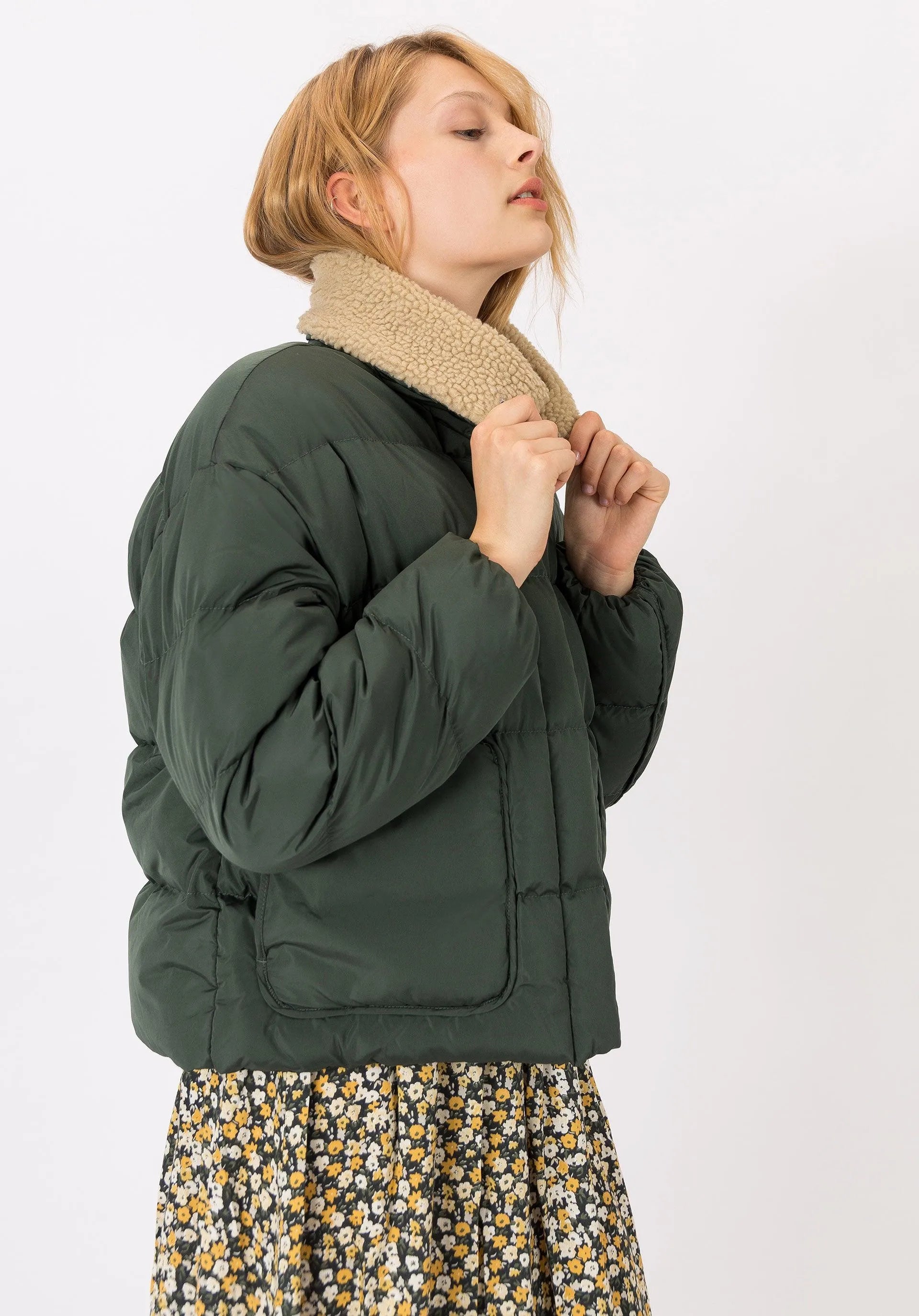 Chaqueta Boxy con Cuello Pelo Crash - ECRU