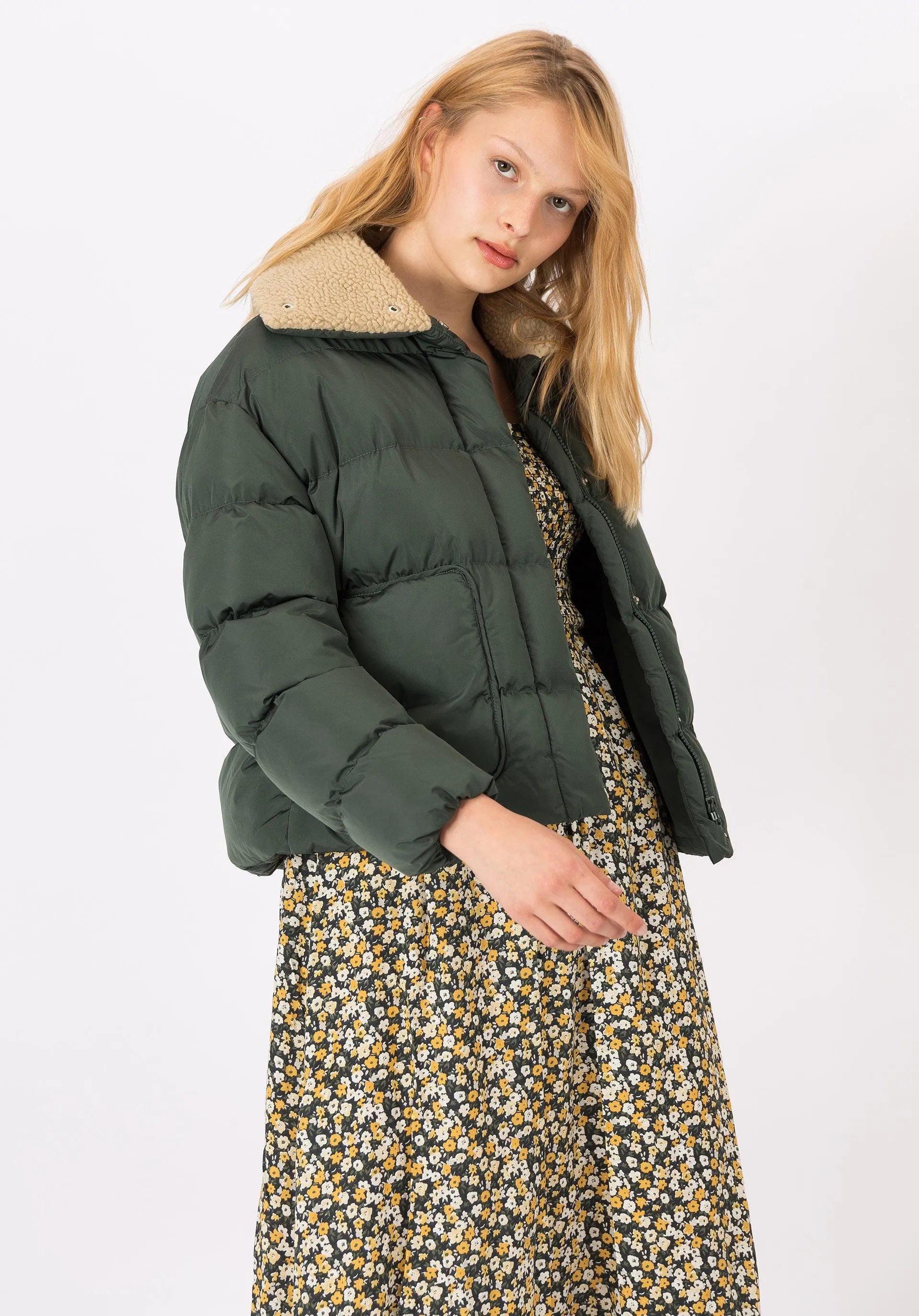 Chaqueta Boxy con Cuello Pelo Crash - ECRU