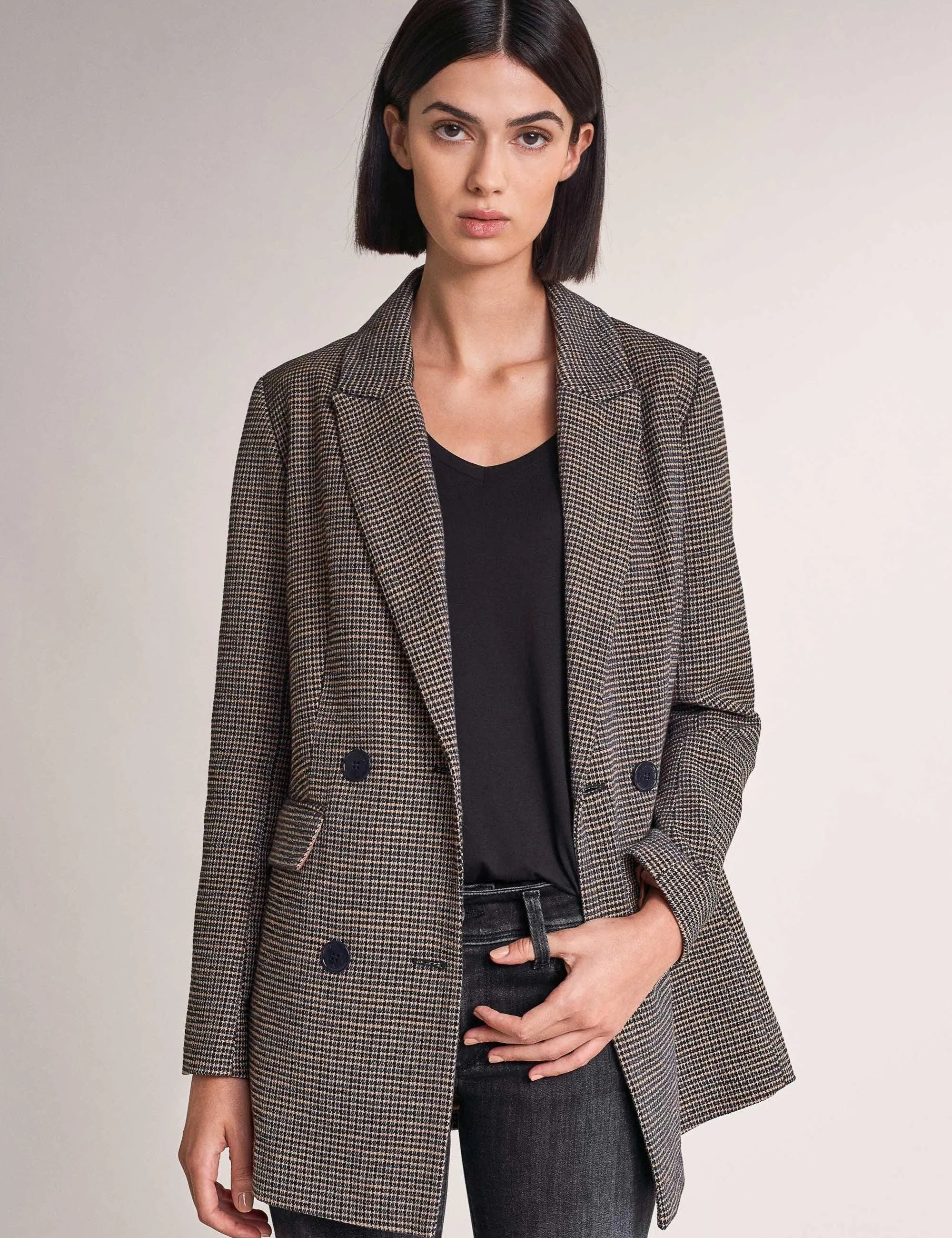 Chaqueta De Paño Cruzada De Cuadros - ECRU