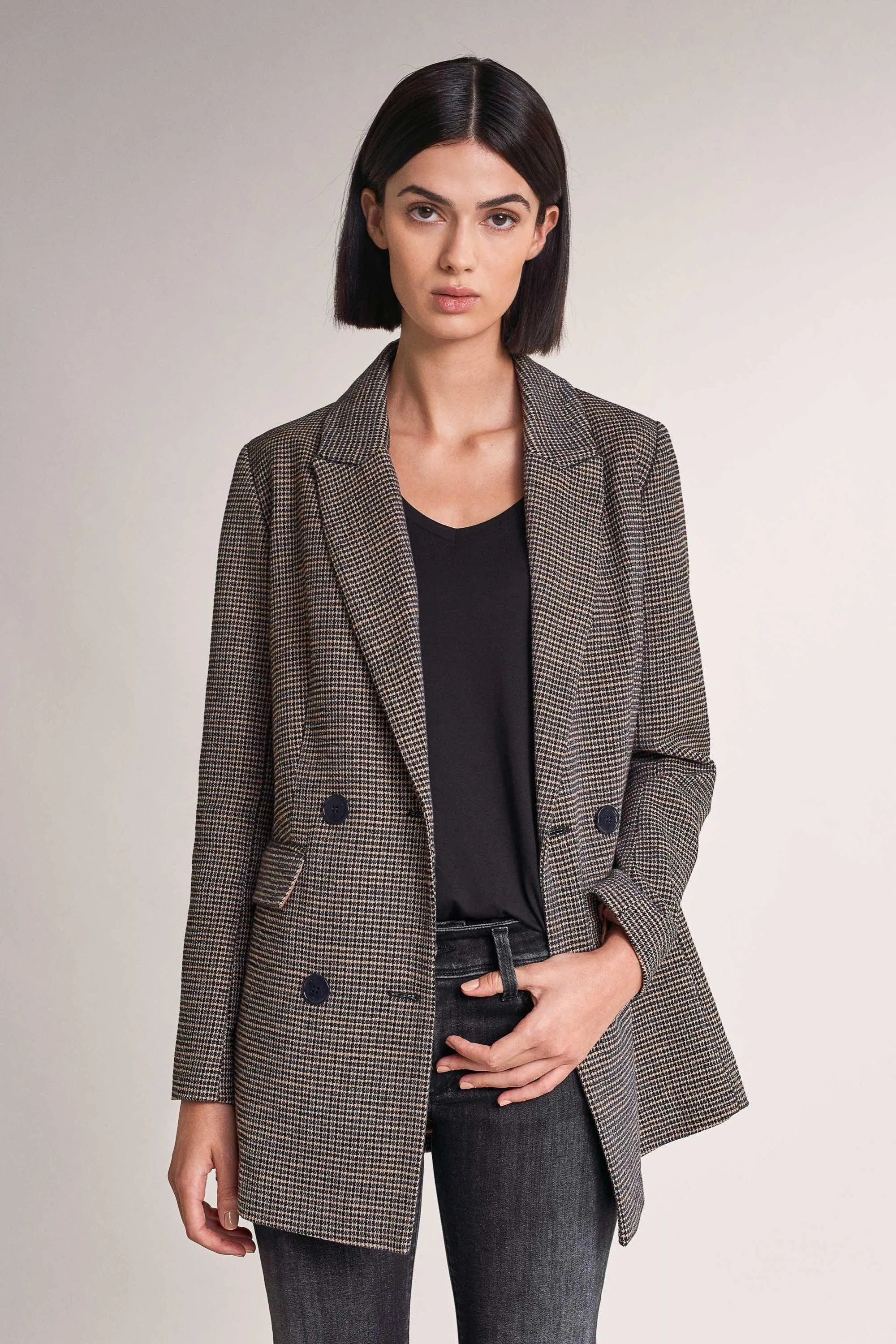 Chaqueta De Paño Cruzada De Cuadros - ECRU