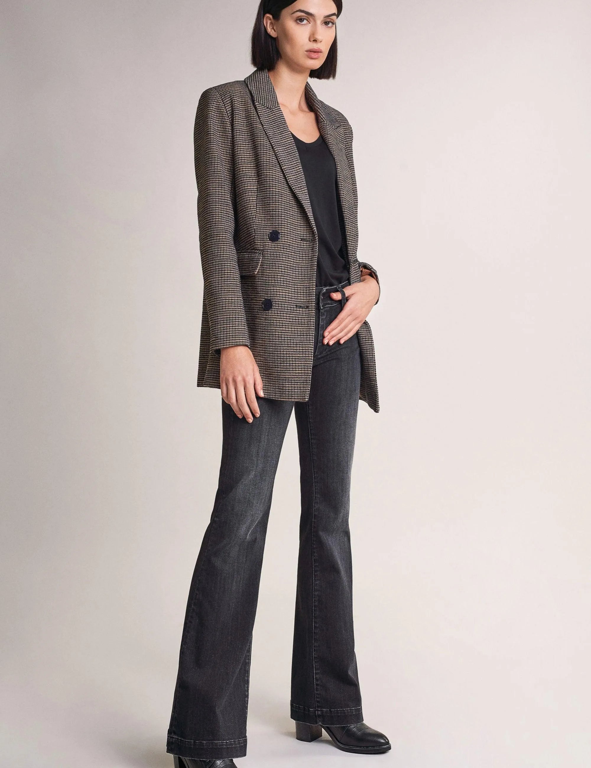 Chaqueta De Paño Cruzada De Cuadros - ECRU